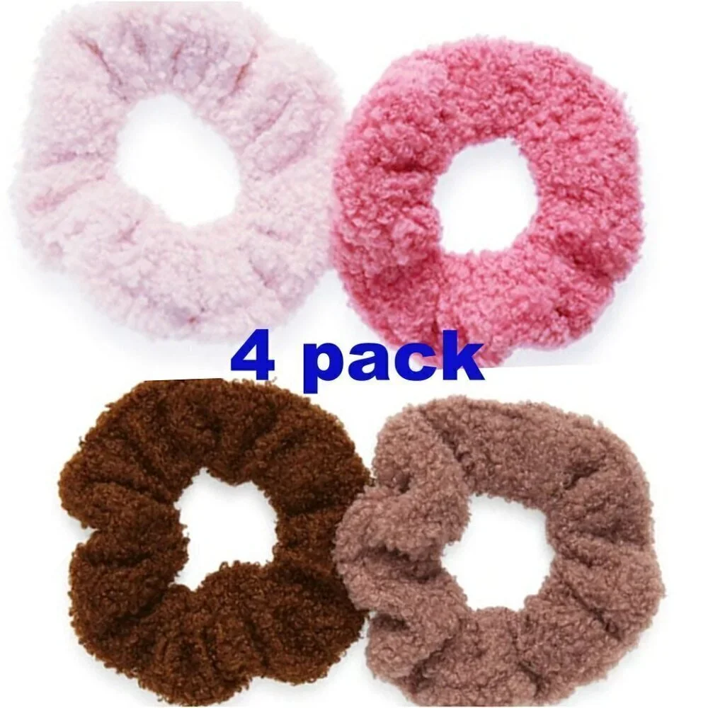 Nordstrom Girls Seasonal Style Fleece Teddy Fuzzy Scrunchies 4-pack Brown Pink